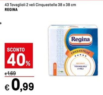 Iper La Grande 43 Tovaglioli 2 veli Cinquestelle 38 x 38 cm REGINA offerta