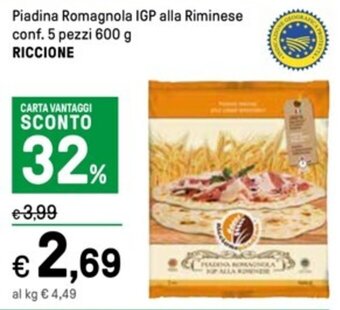 Iper La Grande Piadina Romagnola IGP alla Riminese conf. 5 pezzi 600 g RICCIONE offerta