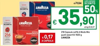 Iper La Grande 216 Capsule caffè A Modo Mio gusti assortiti 1620 g LAVAZZA offerta