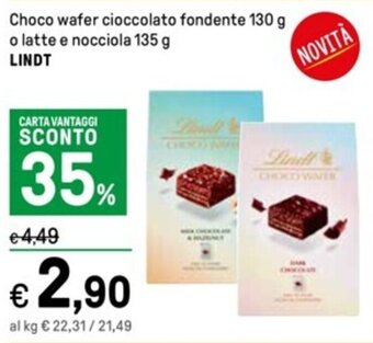 Iper La Grande Choco wafer cioccolato fondente 130 g o latte e nocciola 135 g LINDT offerta