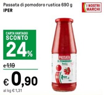 Iper La Grande Passata di pomodoro rustica 690 g IPER offerta