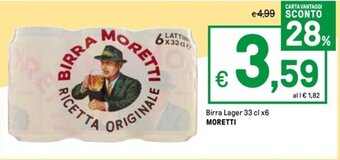 Iper La Grande Birra Lager 33 cl x6 MORETTI offerta