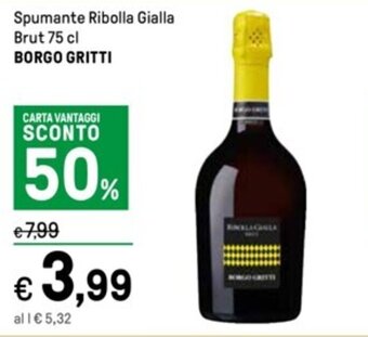 Iper La Grande Spumante Ribolla Gialla Brut 75 cl BORGO GRITTI offerta