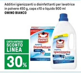 Iper La Grande Additivi igienizzanti o disinfettanti per lavatrice in polvere 450 g, caps x10 o liquido 900 ml OMINO BIANCO offerta