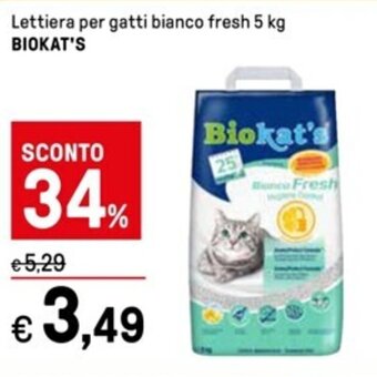 Iper La Grande Lettiera per gatti bianco fresh 5 kg BIOKAT'S offerta