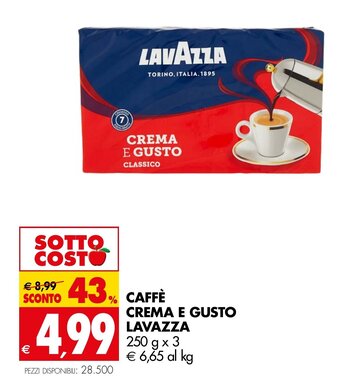 Tigros Caffee CREMA E GUSTO LAVAZZA 250 g x 3 offerta