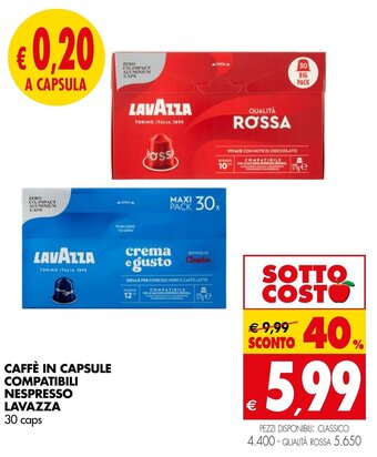 Tigros CAFFÈ IN CAPSULE COMPATIBILI NESPRESSO LAVAZZA 30 caps offerta