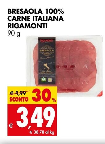 Tigros BRESAOLA 100% CARNE ITALIANA RIGAMONTI 90 g offerta