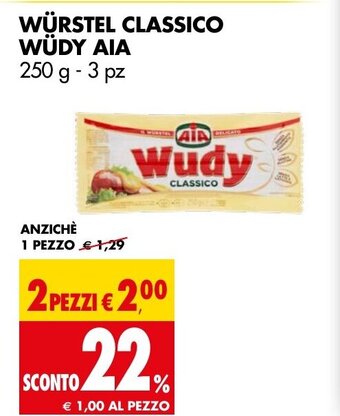 Tigros WÜRSTEL CLASSICO WÜDY AIA 250 g offerta