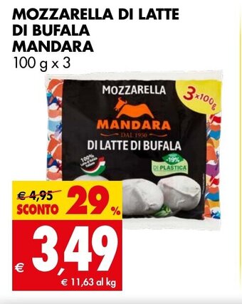 Tigros MOZZARELLA DI LATTE DI BUFALA MANDARA 100 g x 3 offerta