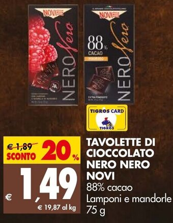TAVOLETTE DI CIOCCOLATO NERO NERO NOVI 75 g