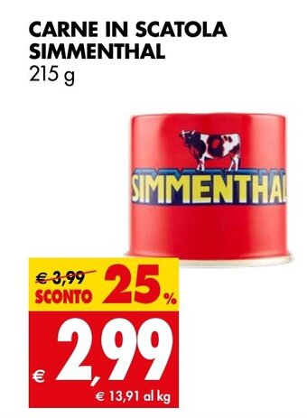 Tigros CARNE IN SCATOLA SIMMENTHAL 215 g offerta