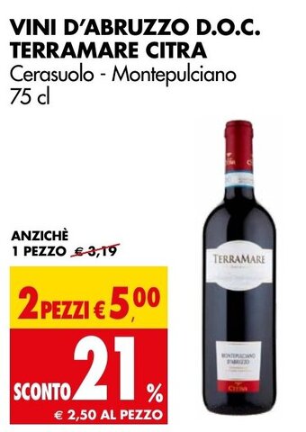 Tigros VINI D'ABRUZZO D.O.C. TERRAMARE CITRA Cerasuolo - Montepulciano 75 cl offerta