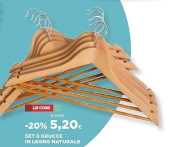 Ipercoop Le cose set 8 grucce in legno naturale offerta