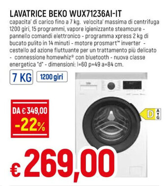 LAVATRICE BEKO WUX71236AI-IT