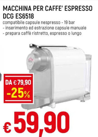 Galassia Macchina Per Caffe Espresso DCG ES6518 offerta