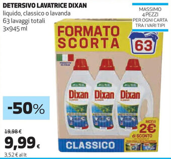 In Coop DETERSIVO LAVATRICE DIXAN 63 lavaggi totali 3x945 ml offerta