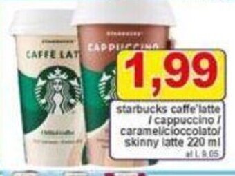 Pewex starbucks caffe latte /cappuccino / caramel/cioccolatol skinny latte 220 ml offerta