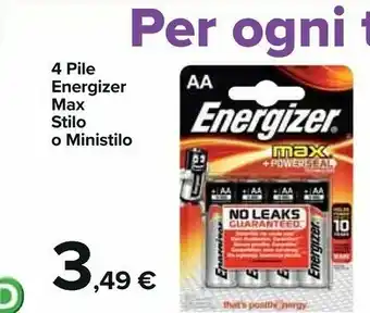 Carrefour Market Energizer Max 4 Pile Stilo offerta