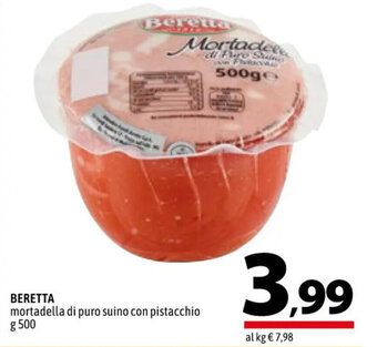 A&O BERETTA mortadella di puro suino con pistacchio g 500 offerta