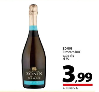 A&O ZONIN Prosecco DOC extra dry cl 75 offerta