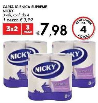 Bennet CARTA IGIENICA SUPREME NICKY 3 veli, conf. da 4 offerta