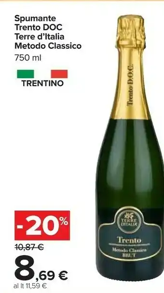 Carrefour Terre d'Italia Spumante Trento Doc Metodo Classico 750 Ml offerta