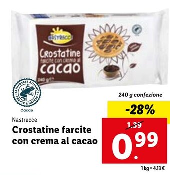 Lidl Nastrecce Crostatine farcite con crema al cacao 240 g confezione offerta