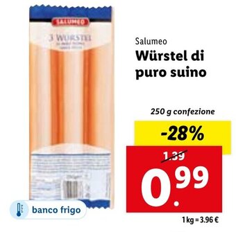 Lidl Salumeo Würstel di puro suino 250 g confezione offerta