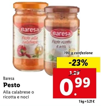 Lidl Baresa Pesto Alla calabrese o ricotta e noci 190 g confezione offerta