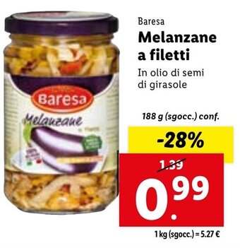 Lidl Baresa Melanzane a filetti In olio di semi di girasole offerta