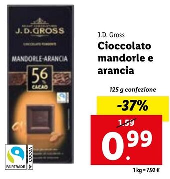 J.D. Gross Cioccolato mandorle e arancia 125 g confezione