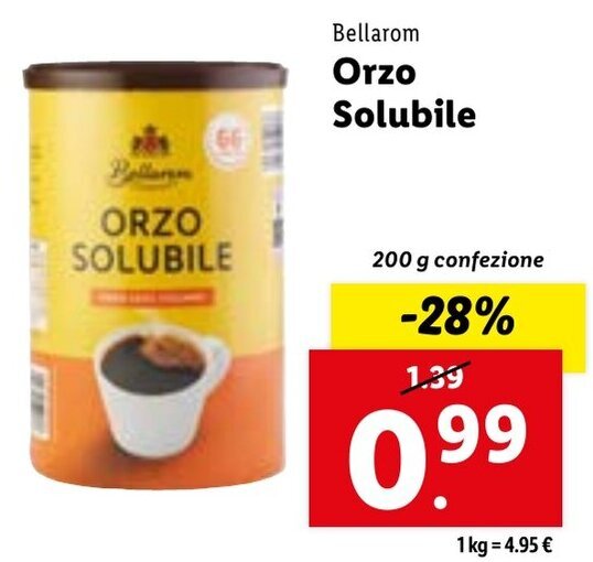 Bellarom Orzo Solubile 200 g confezione offerta di Lidl