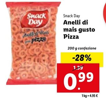 Lidl Snack Day Anelli di mais gusto Pizza 200 g confezione offerta