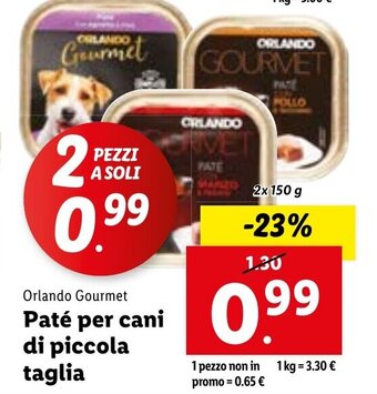 Lidl Orlando Gourmet Paté per cani di piccola taglia 2 x 150 g offerta