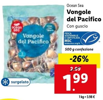 Lidl Ocean Sea Vongole del Pacifico Con guscio 500 g confezione offerta