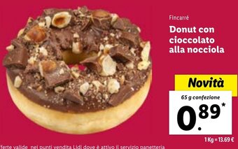Lidl Fincarré Donut con cioccolato alla nocciola 65 g confezione offerta