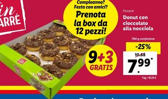 Lidl Fincarré Donut con cioccolato alla nocciola 780 g confezione offerta