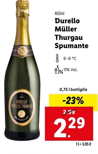 Lidl Allini Durello Müller Thurgau Spumante 0,75 l bottiglia offerta