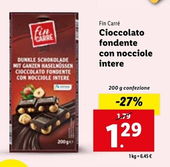 Lidl Fin Carré Cioccolato fondente con nocciole intere 200 g confezione offerta