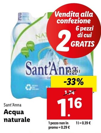 Lidl Sant'Anna Acqua naturale offerta