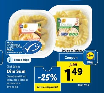 Lidl Chef Select Dim Sum Gamberetti ed erba cipollina o salmone e avocado offerta