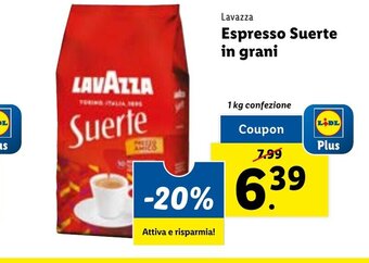 Lidl LAVAZZA Espresso Suerte in grani 1 kg confezione offerta