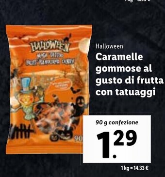 Lidl Halloween Caramelle gommose al gusto di frutta con tatuaggi 90 g confezione offerta