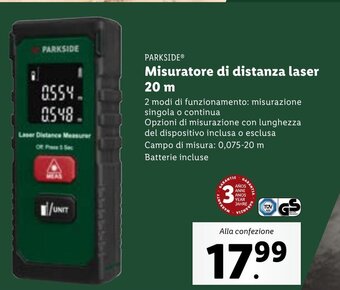 PARKSIDEⓇ Misuratore di distanza laser 20 m