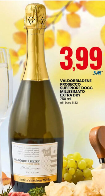 Eurospin VALDOBBIADENE PROSECCO SUPERIORE DOCG MILLESIMATO EXTRA DRY 750 ml offerta