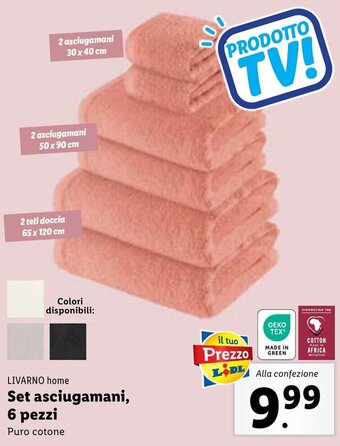 Lidl LIVARNO home Set asciugamani, 6 pezzi Puro cotone offerta