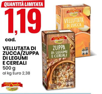 Eurospin VELLUTATA DI ZUCCA/ZUPPA DI LEGUMI E CEREALI 500 g offerta