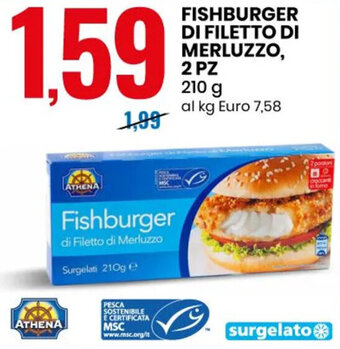 Eurospin FISHBURGER DI FILETTO DI MERLUZZO, 2 PZ 210 g offerta