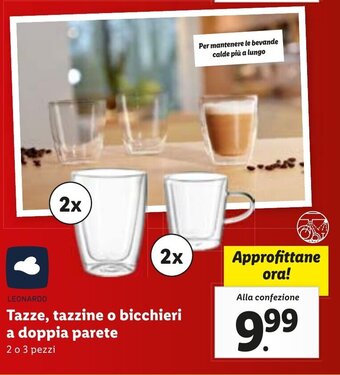 Lidl Tazze, tazzine o bicchieri a doppia parete 2 o 3 pezzi offerta